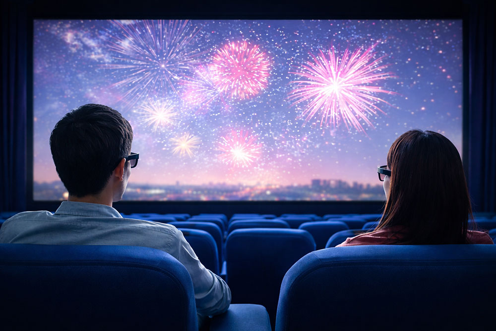 カップルが映画を見ている様子