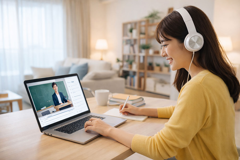 e-ラーニングなどで資格取得支援に励む女性